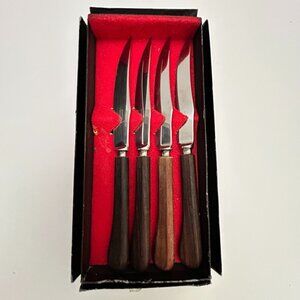 Hoffritz Walnut Handled Stainless Steak Knives Set of 4 in Box Made in England